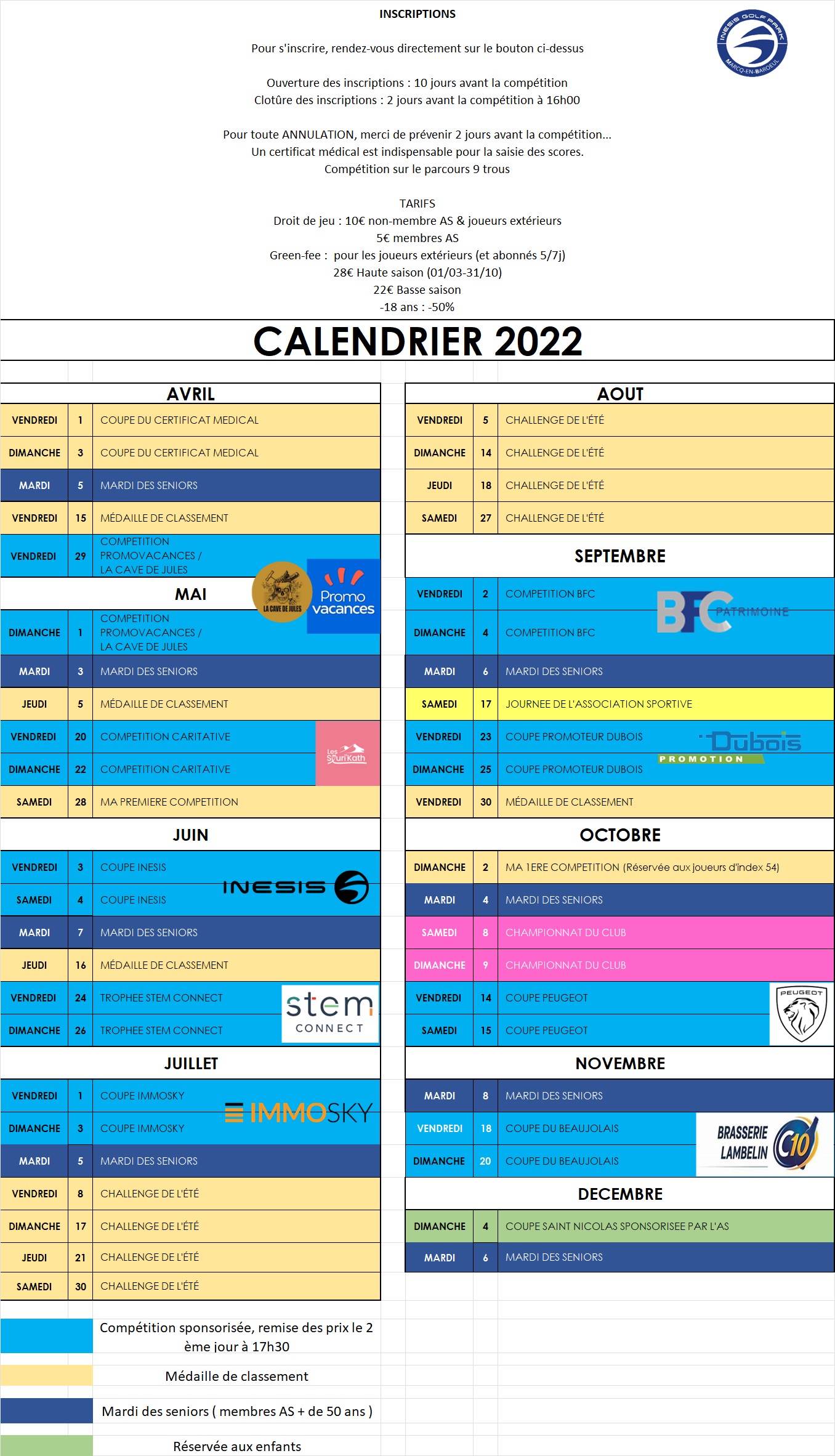 calendrier competition maj