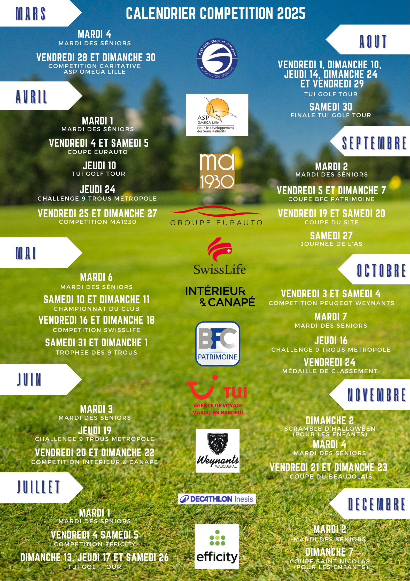 Calendrier des Compétitions Inesis